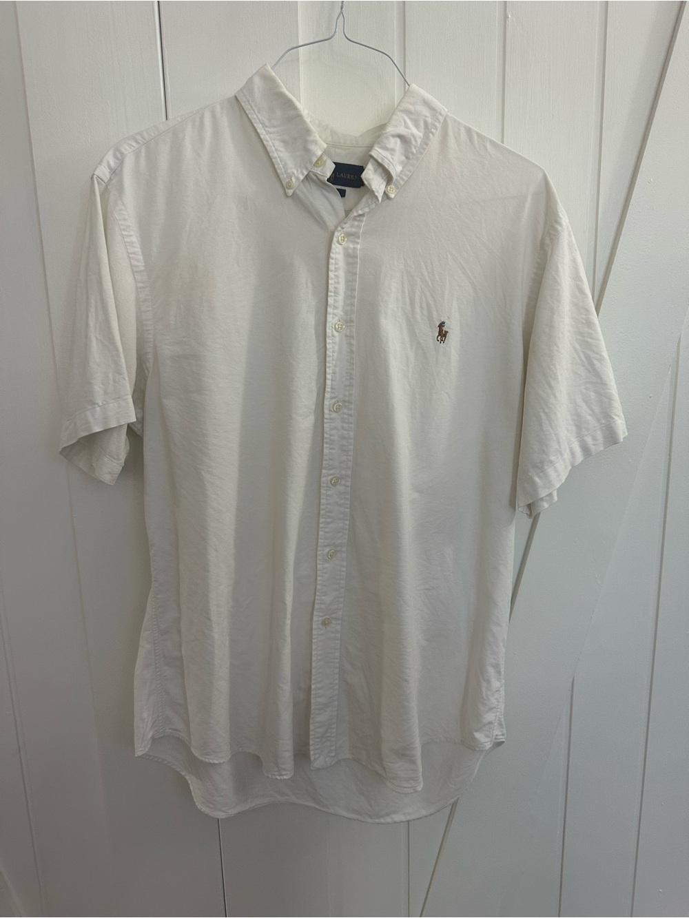 Ralph Lauren White Short Sleeve Slim Fit Button Polo Shirt - Size XL